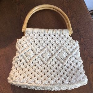 Handcrafted heavyweight ecru colored vintage macrame handbag. Fully lined.